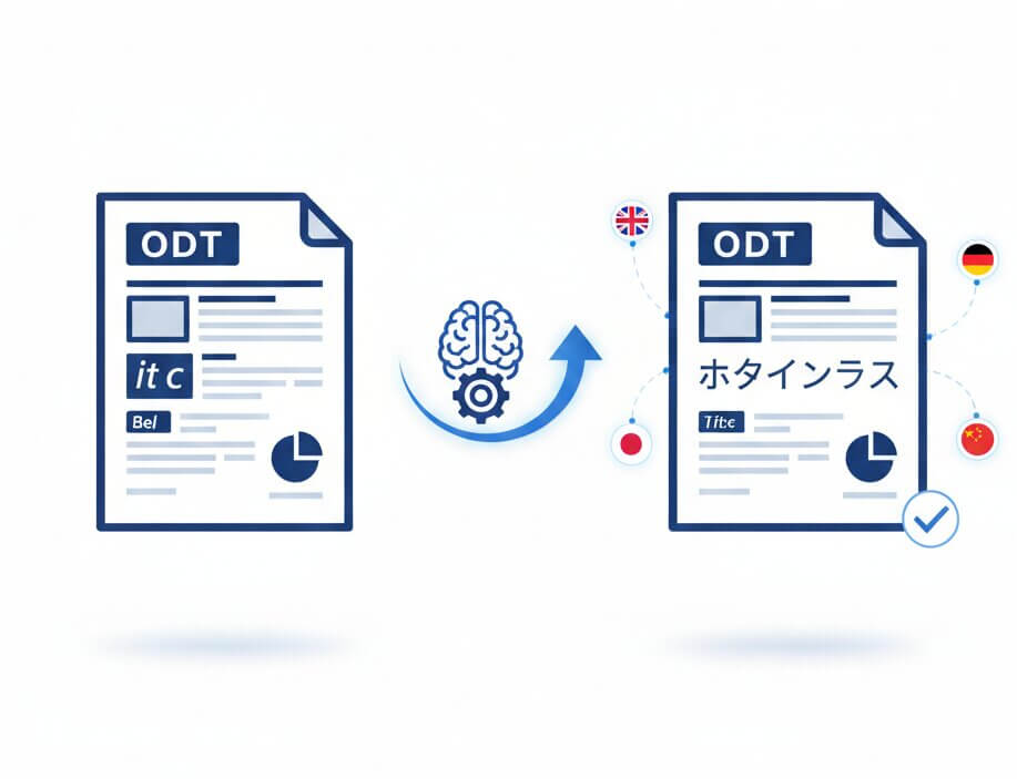 Qopywriter AI translating an editable ODT document while retaining its layout