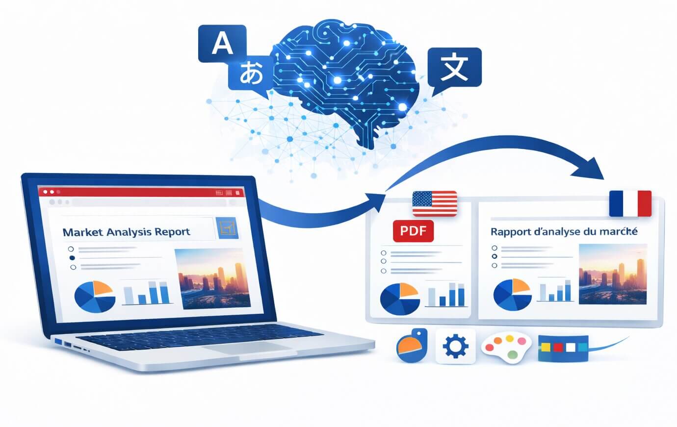 AI PDF translator interface preserving the formatting of a translated document