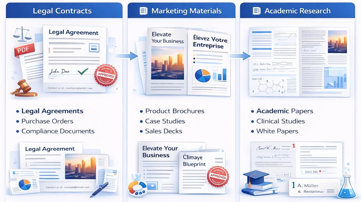 Business, marketing, and research PDF translation use cases
